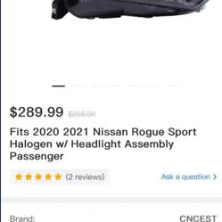 Fits 2020 2021 Nissan Rogue Sport Halogen w/ Headlight Assembly Passenger