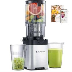 AMZCHEF Cold Press Juicer, Juicers Machines - 5.21" Large Feed Chute for Whole Fruits & Vegetables, Stainless Steel Slow Masticating Juice Easy to Cle