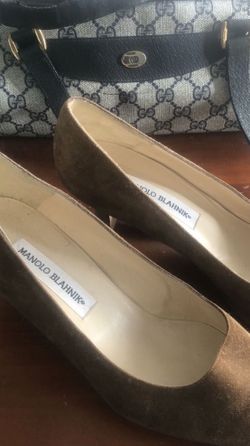 Manila Blahnik Suede Tan Heels Size 8