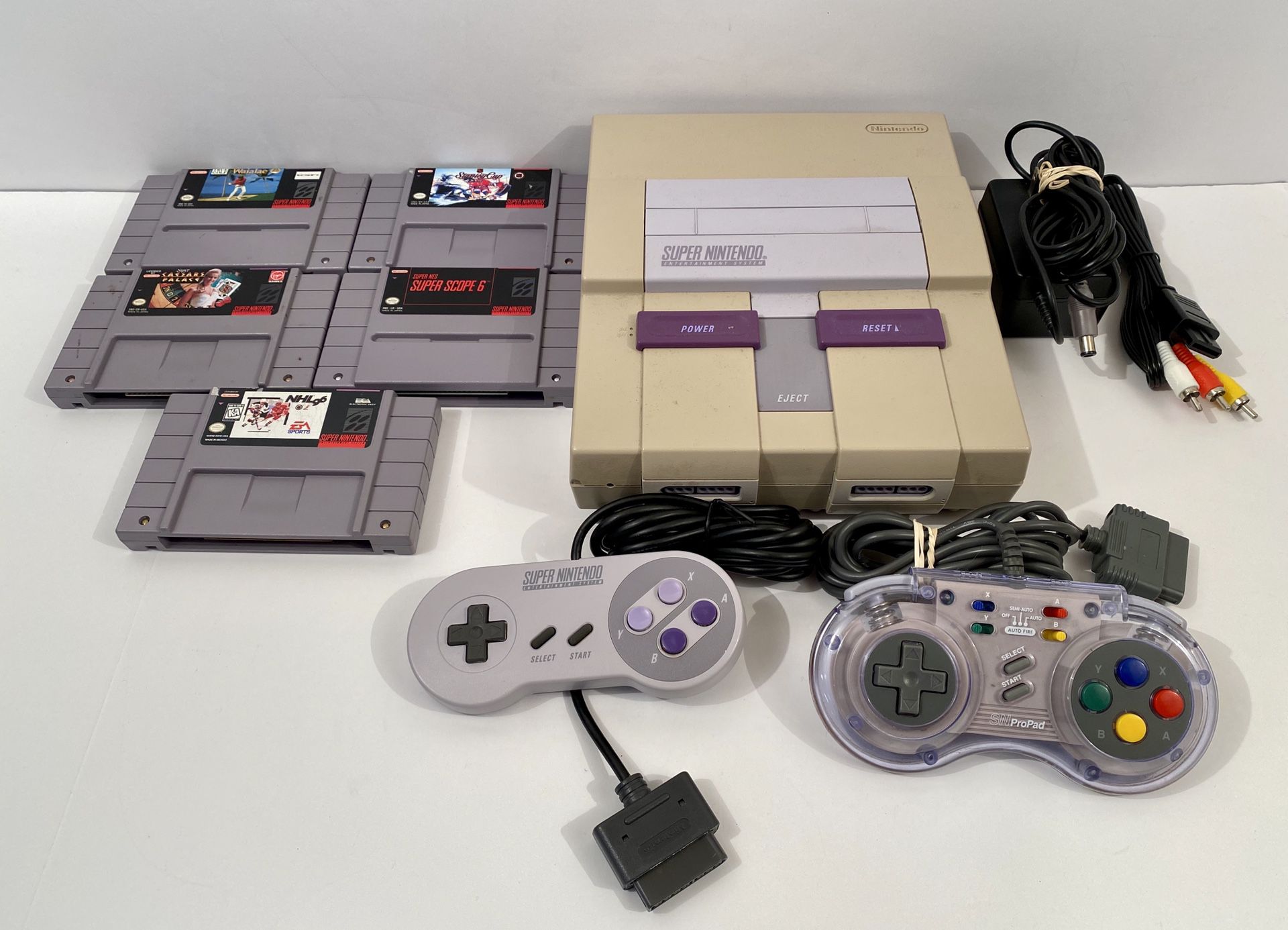 Super Nintendo SNES (SNS-001) Console Bundle With 5 Games