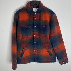 Percival Check Plaid Wool Fleece Button Down Shirt Jacket Shacket Mens Large