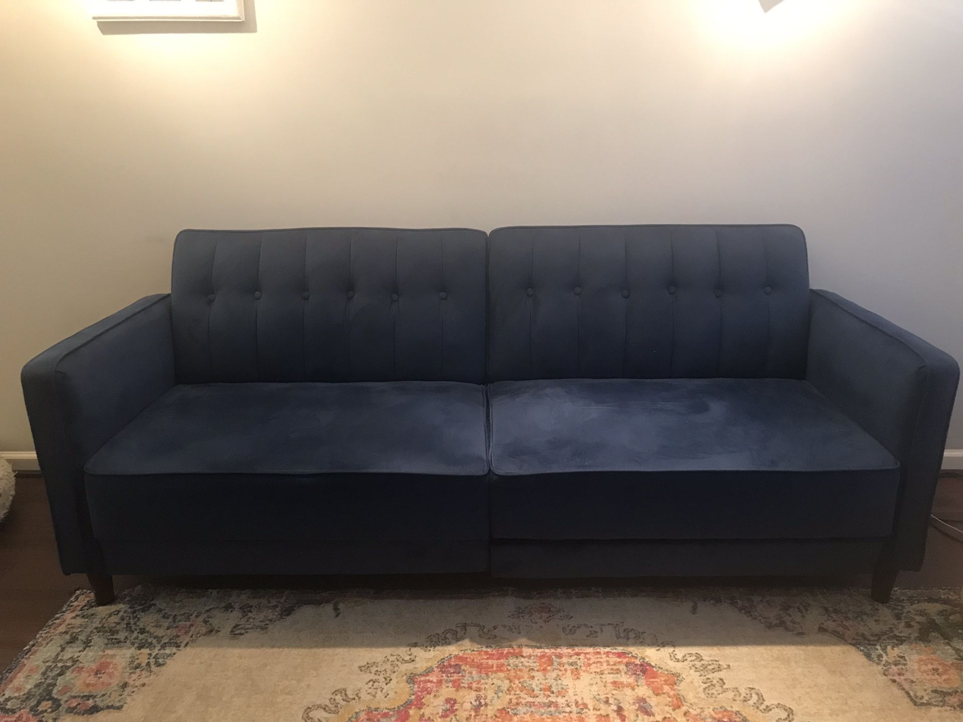 Blue velvet couch/futon