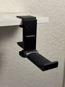Adjustable and foldable aluminum headset clamp holder with a black finish