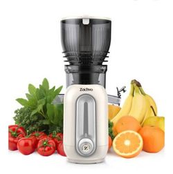 ZACHVO - 5.8" Extra Wide Feed Chute Cold Press Juicer for Whole Fruits & Vegetables, High Yield, 300W, Easy Clean - White