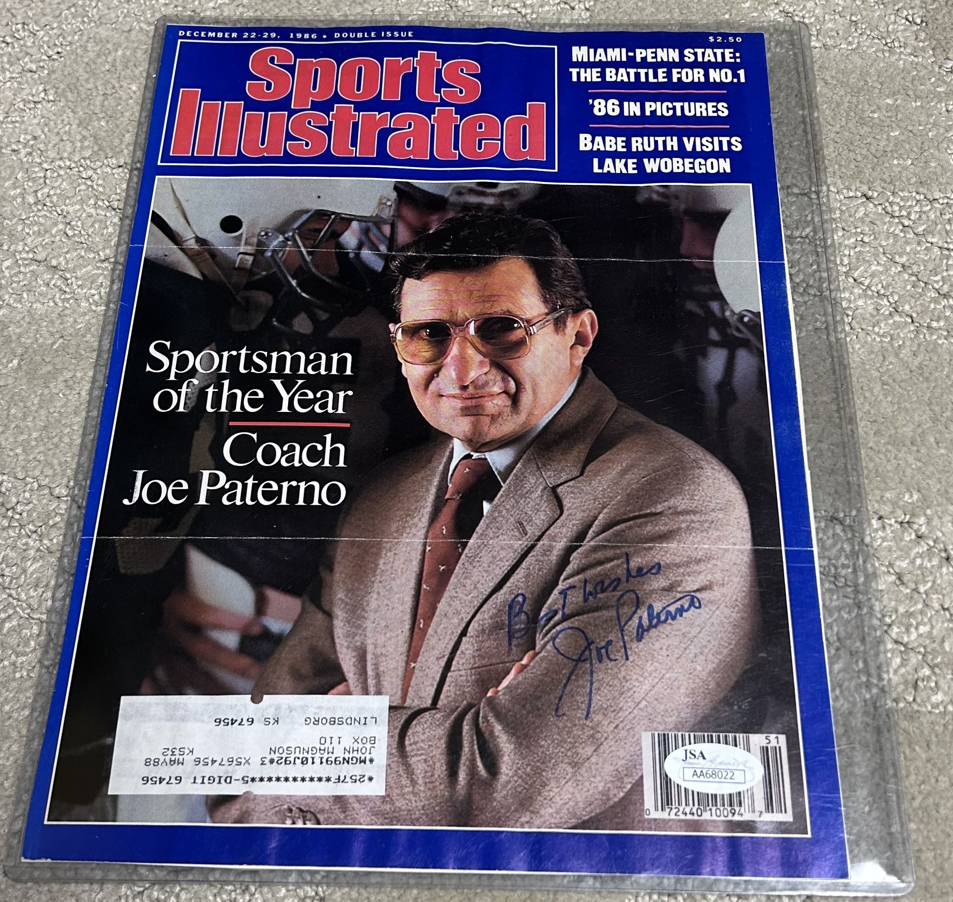 Joe Paterno Autographed Sports Illustrated Cover With COA