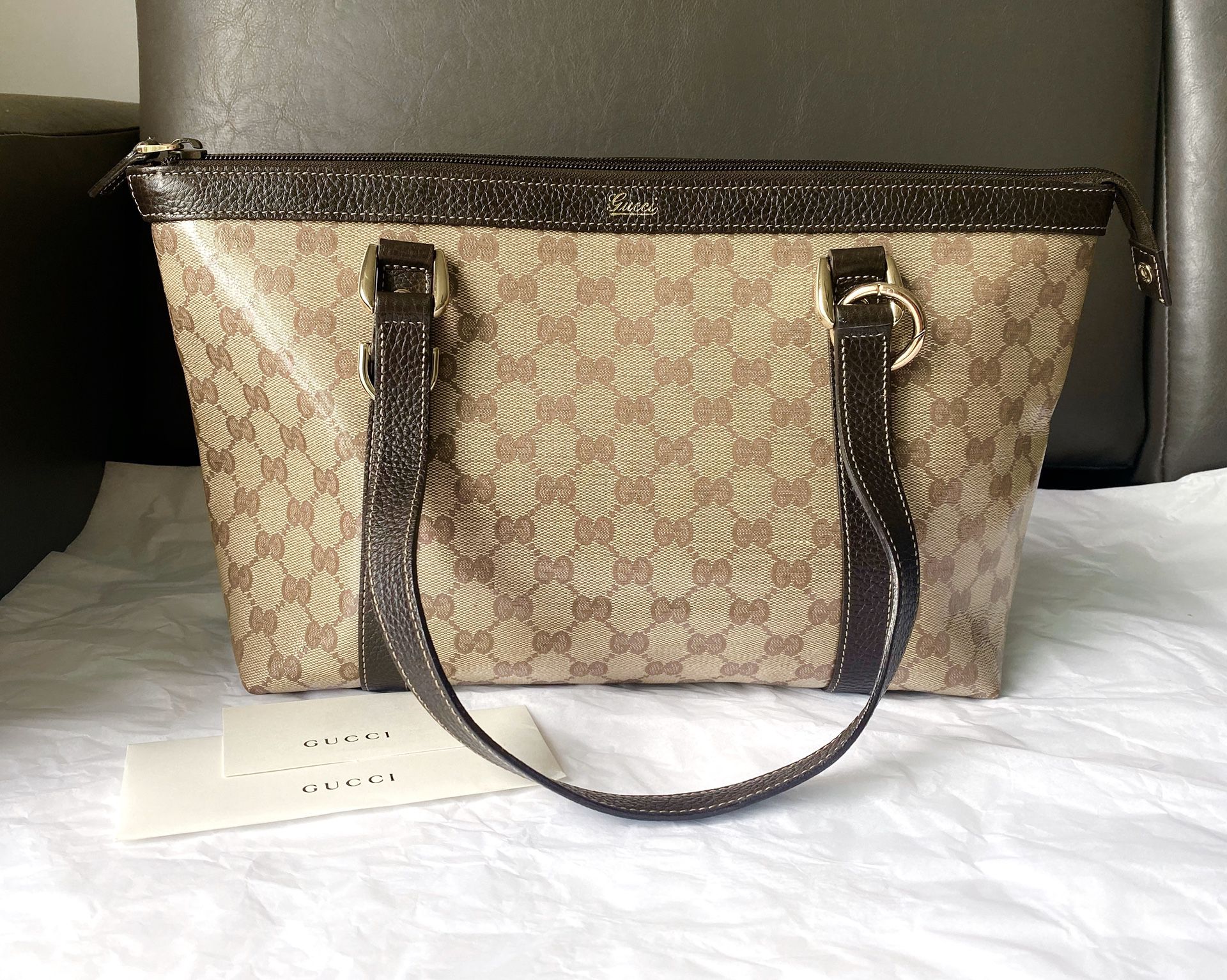 Authentic Gucci Tote bag, leather& coated canvas