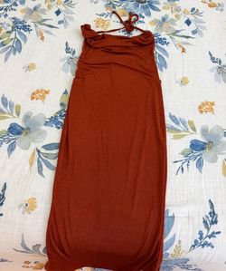 Rust Red Halter Neck Midi Dress