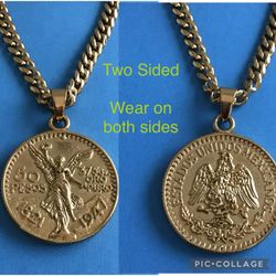 Sparkling 2 Sided Pendant On Cuban Chain- *Can Wear On Both Sides* Gold On Stainless Steel *Pickup Boca Raton Or Ship Nationwide