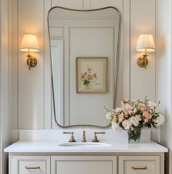 Brushed Gold Large Mirror, Italian Curved 