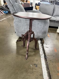 Vintage industrial crank table with mechanical-inspired hand crank, side table for home, cafe, bistro, pub, bar or dining room, rotating round metal t