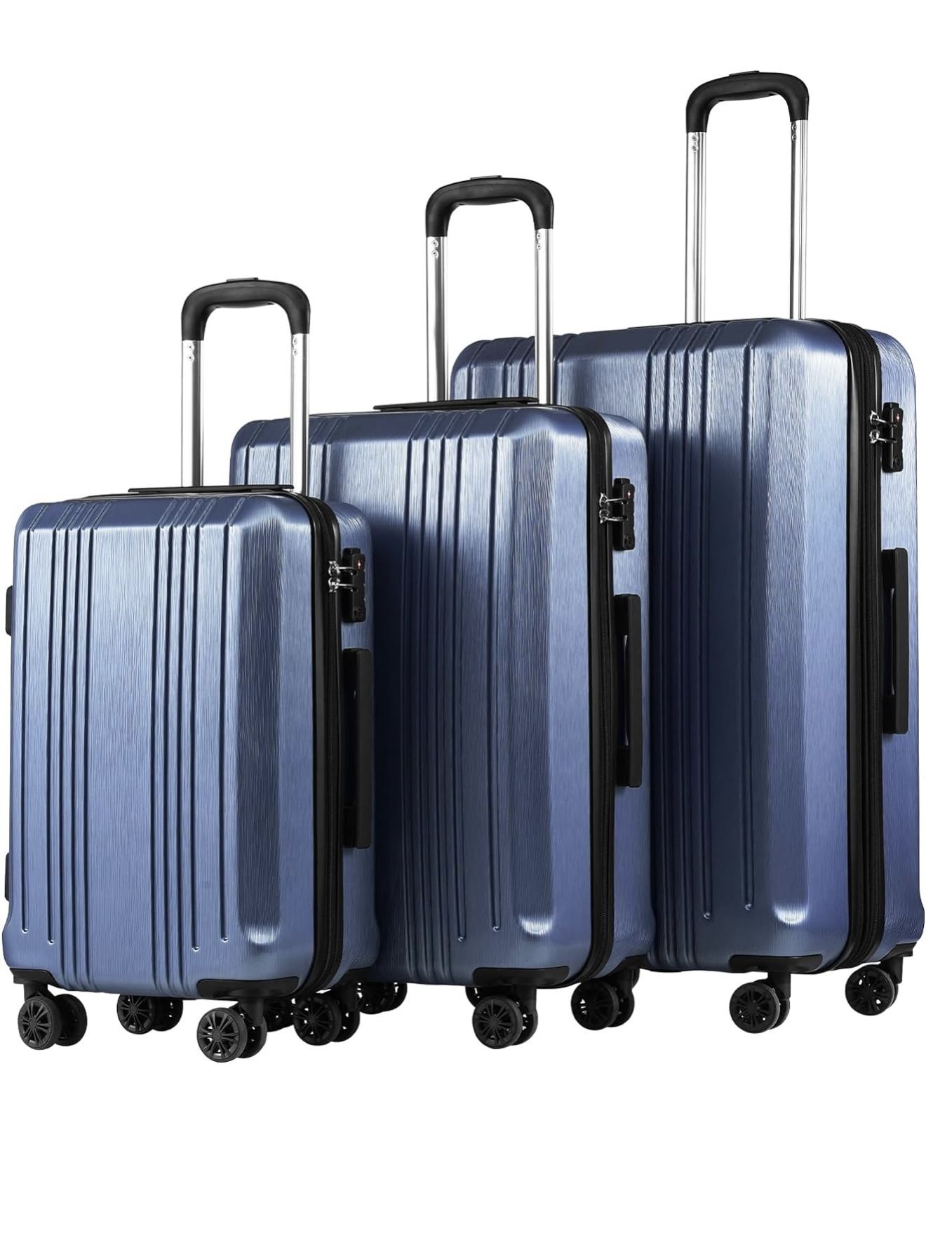 NEW-Coolife Luggage Expandable Suitcase PC+ABS 3 Piece Set with TSA Lock Spinner( ice blue)