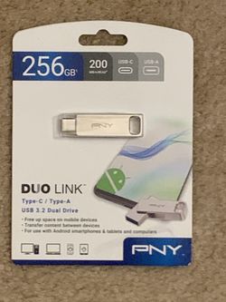 PNY 256GB DUO LINK USB 3.2 Type-C Dual Flash Drive 256GB  Silver Color