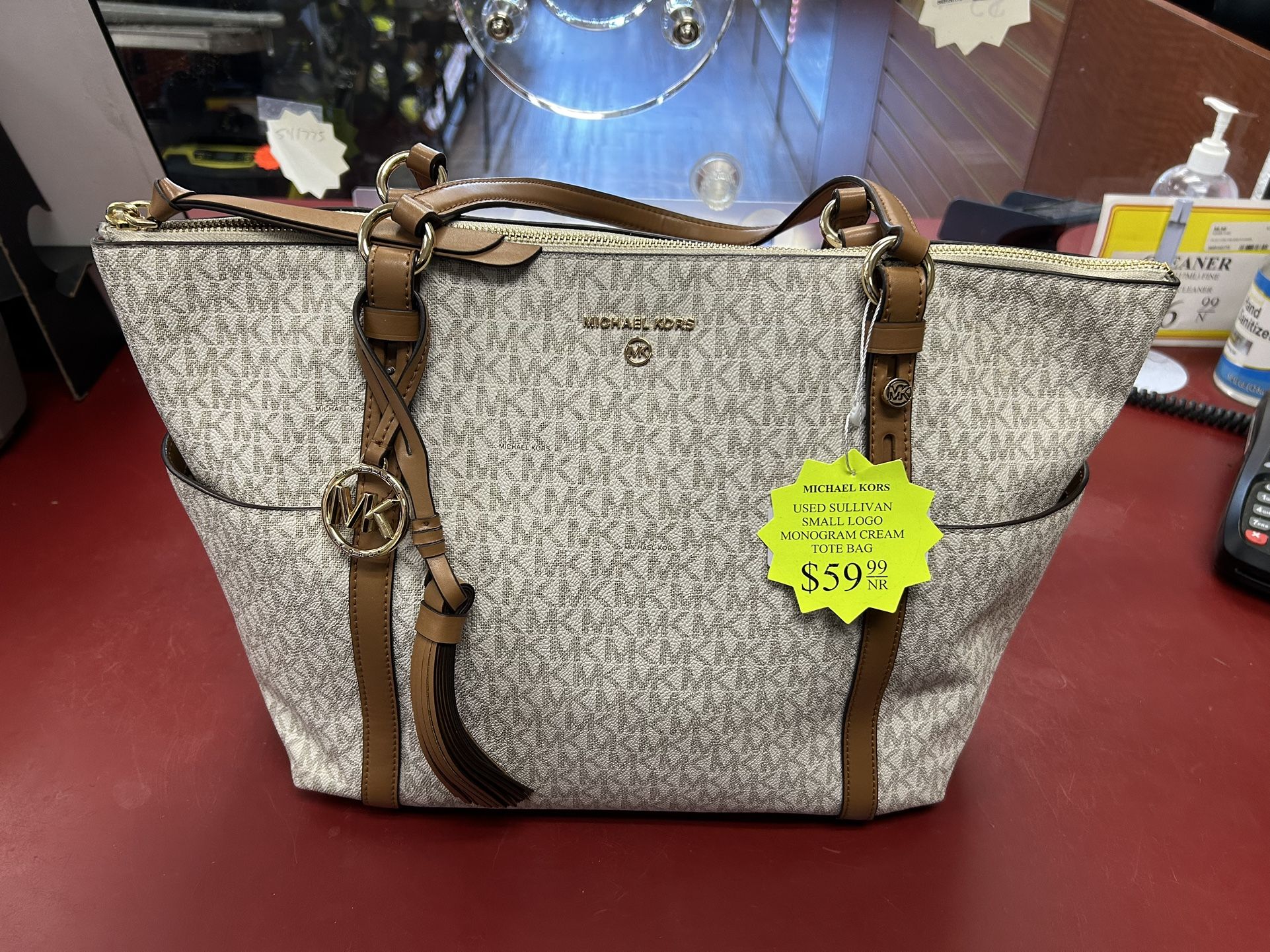 96091 Used Sullivan Small Logo Monogram Cream Tote Bag 577683