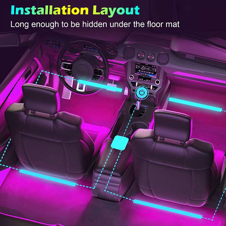 Voice Control Car Interior Led Lights RGB Strip Light Wireless Music Sync Color Change with Cigar Lighter Port DC 12V