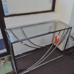 Contemporary Glass Top Entryway Table Accents Chrome 