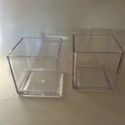 Set of 2 Clear Plastic Cube Storage Containers Bins 4.75" x 4.75" x 5" Open Top