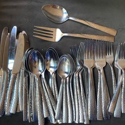 49 Pc Set Hammered Stainless steel Flatware 