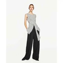 Zara Basic Women’s XS White & Black Striped Sleeveless Tunic Top • Front Tie