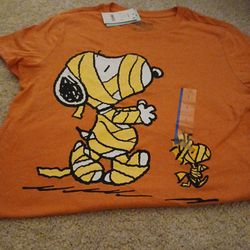 Peanuts Snoopy and Woodstock Women’s Mummy T-shirt Orange Size L Juniors Large OBO 