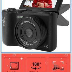 4K Digital Camera for Photography and Video, 2025 Latest 64MP Vlogging Camera for YouTube with 32G TF Card 180°Flip Screen Compact Travel Camera 16X Z