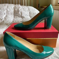 Kate Spade Turquoise Patent Shelly Shoe, Women’s 8