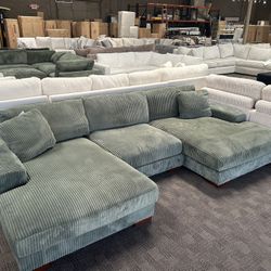 Green Modular Double Chaise Sectional 