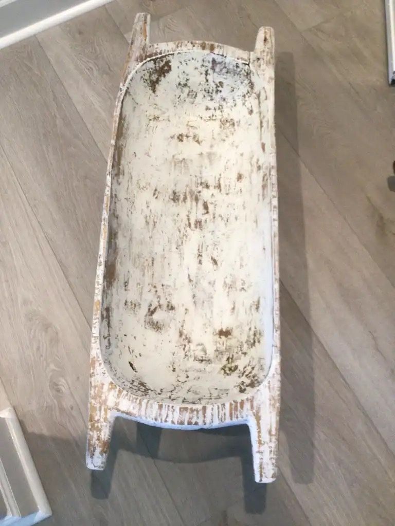 Shabby Chic Large White Wash Dough Bowl Decor