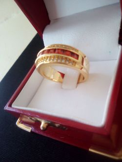 Gold Deep Plated Diamond Red Ring Jewelry