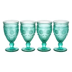 The Pioneer Woman Adeline 12-Ounce Footed Glass Goblets, Set of 4, Turquoise