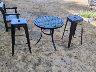 2 Metal Benches and Table