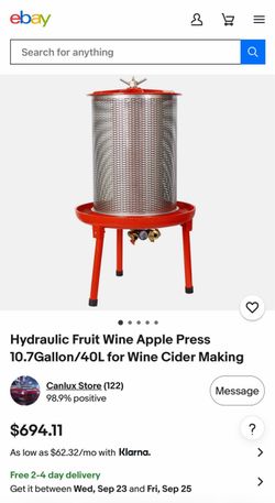 Hydraulic Fruit Wine Apple Press 10.7Gallon/40L for Wine Cider Making. Brand new in open box