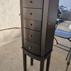 Jewelry Cabinet Armoire Box Storage Chest,Standing Jewelry Armoire with Mirror, Cabinet with Top Storage Organizer, 2 Side Swing Doors (Black, 5 Drawe