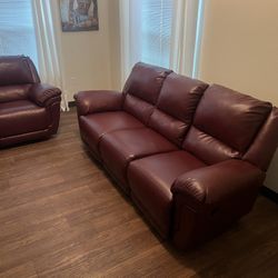 Red Leather Sofa With Rocking Recliner