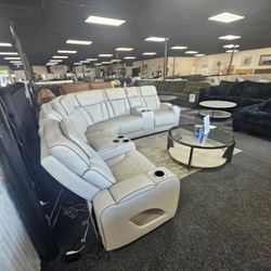 Ice leather power recliner sectional