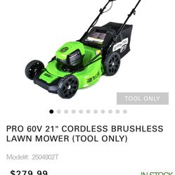 Green Works 60 Volts Cordless Lawn Mower