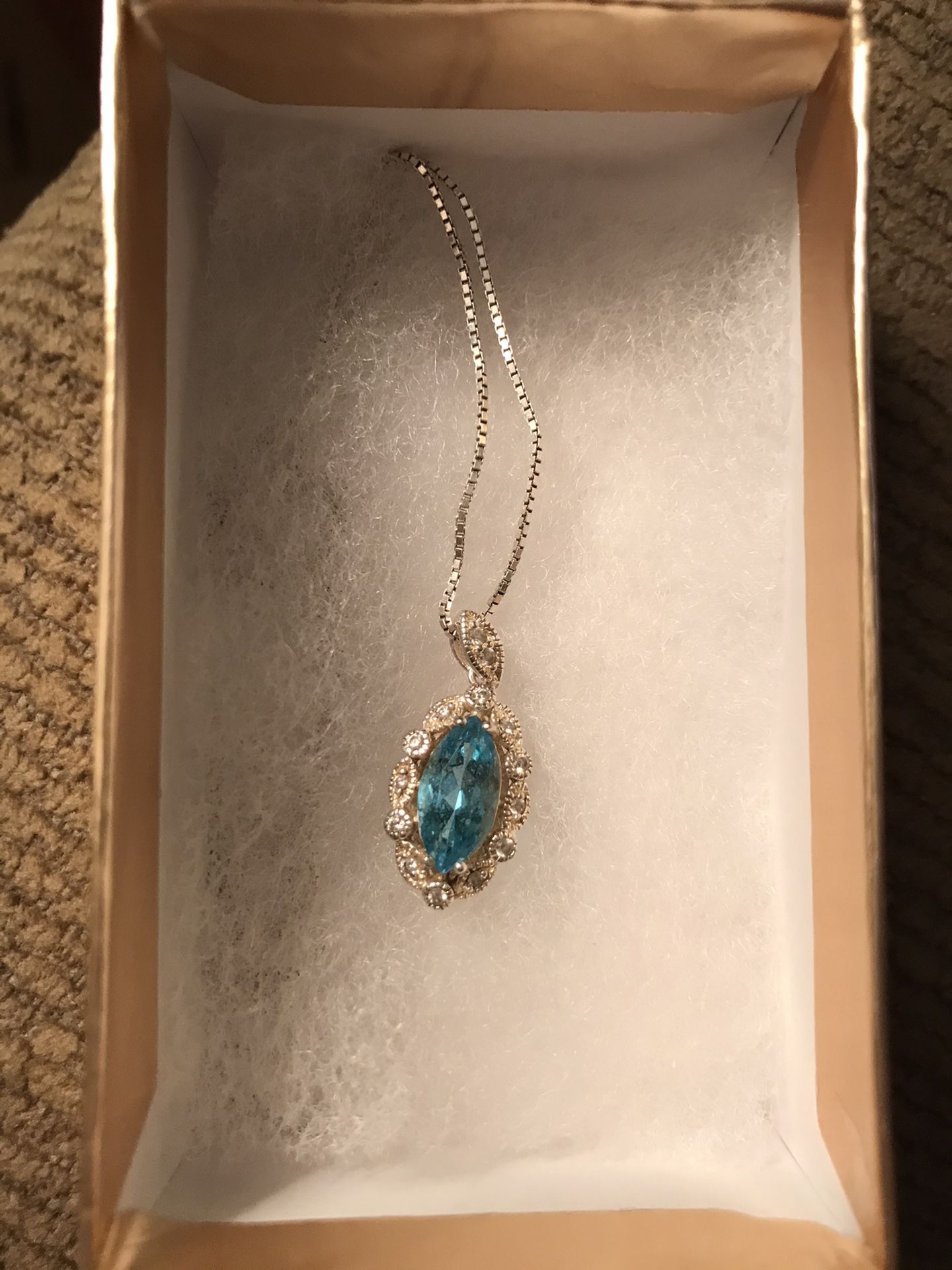Beautiful Necklace Sterling Silver, Real Diamonds, Blue Topaz.