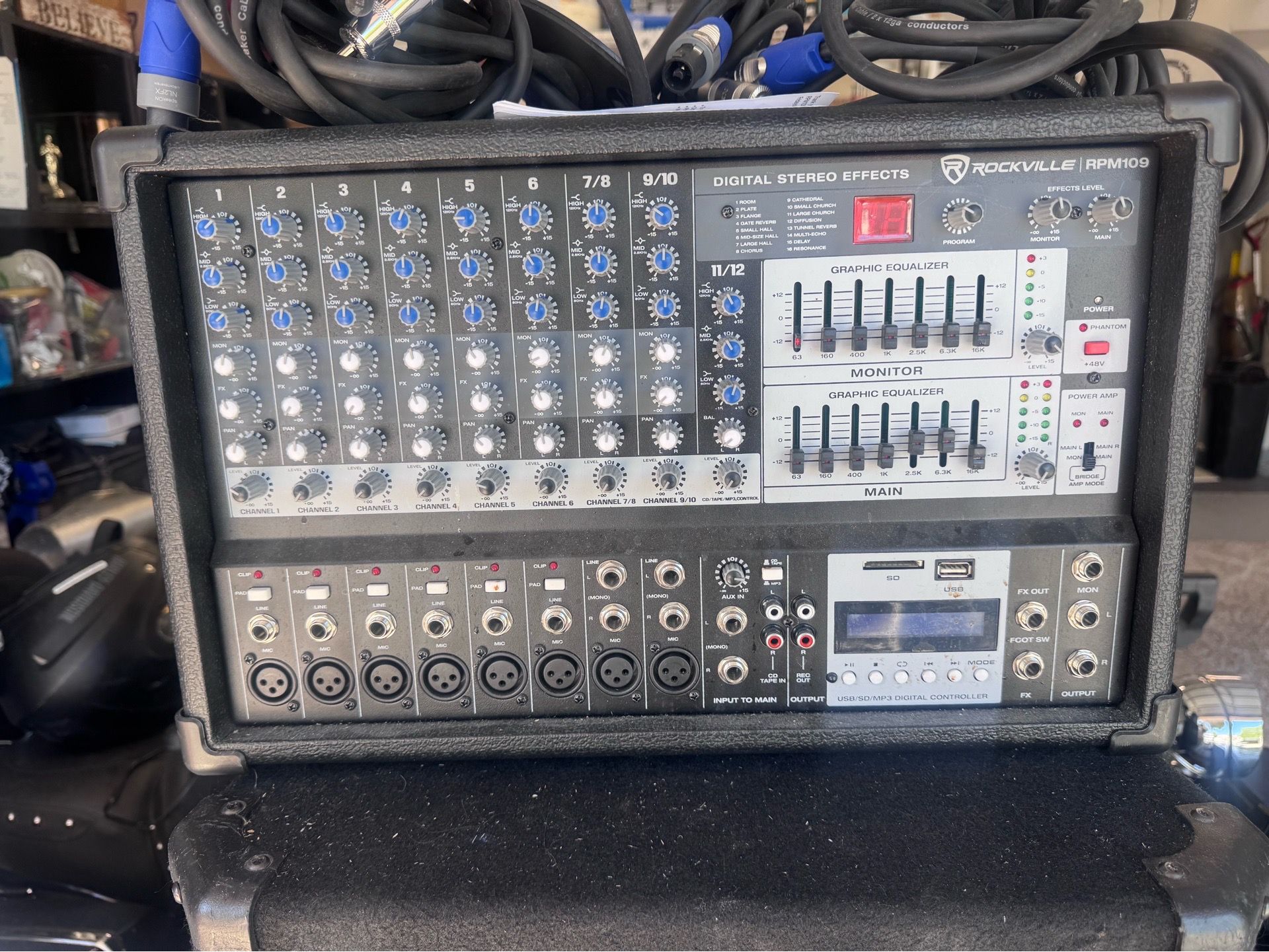 Rockville RPM109 12-channel powered mixer.