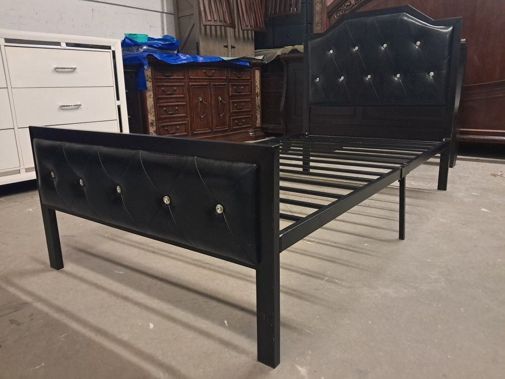Modern Black Leather Twin Size Bed Frame