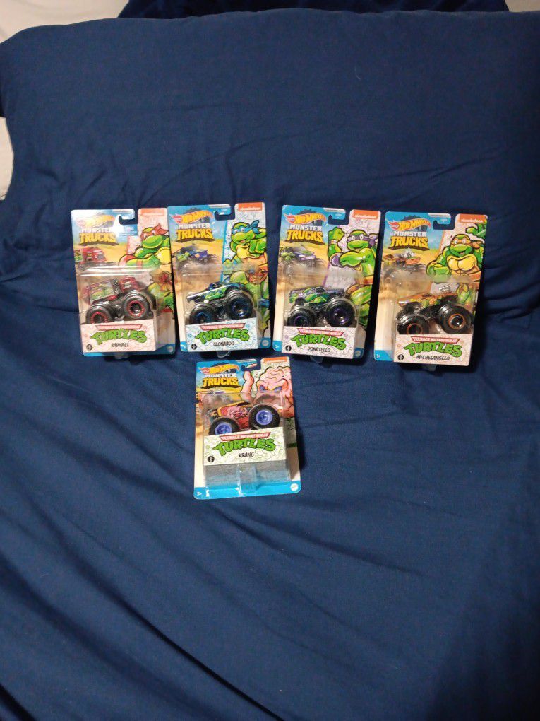 TMNT Teenage Mutant Ninja Turtles Hot Wheels Monstertrucks Complete Lot Of 5