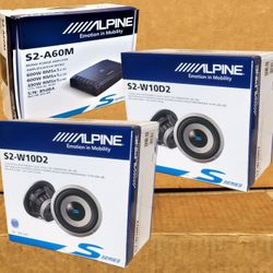 Alpine S2-A60M Mono Subwoofer Amplifier S2-W10D2 Car System 2 x 10" Dual Voice Coil Subwoofer 3600 Watts Package 🚨 Payment Options Available 🚨