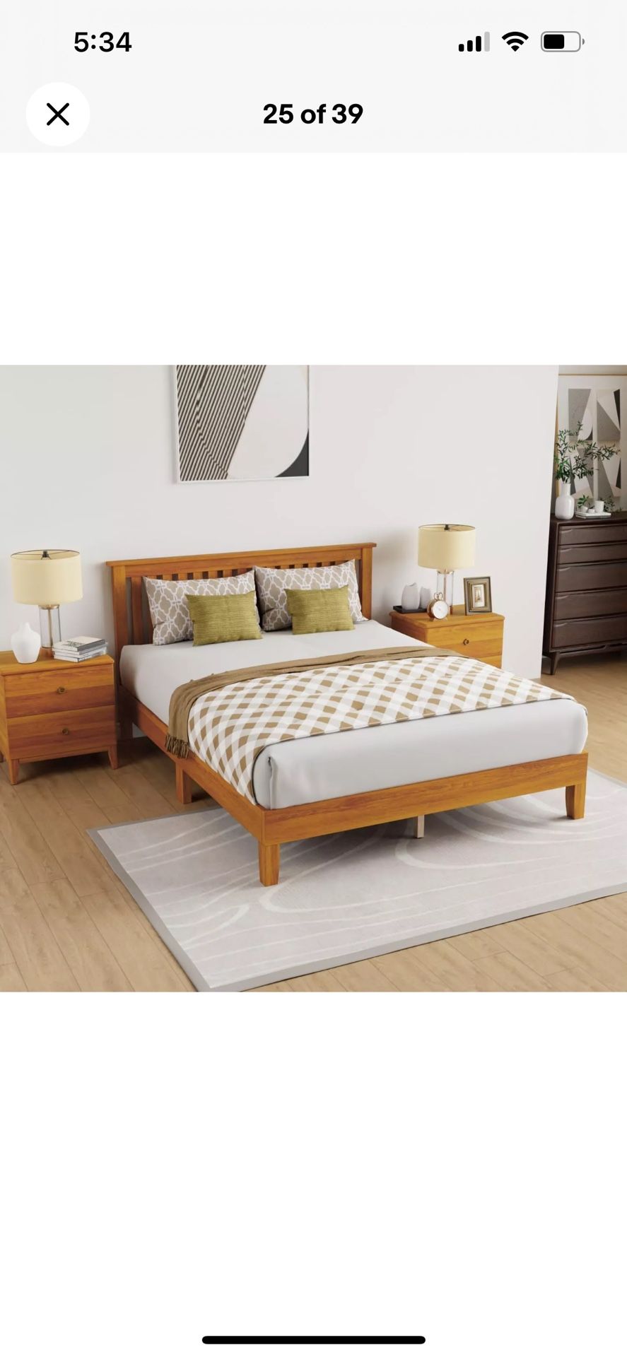 Wood Platform Bed Frame Solid Wood Foundation/Wood Slats Support with Headboard