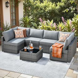 Available In Gray Or Dark Gray 7-piece Patio Sofa Set Outdoor Patio Furniture Modular Patio Furniture Set Brand New 🆕🚎🛺🆕