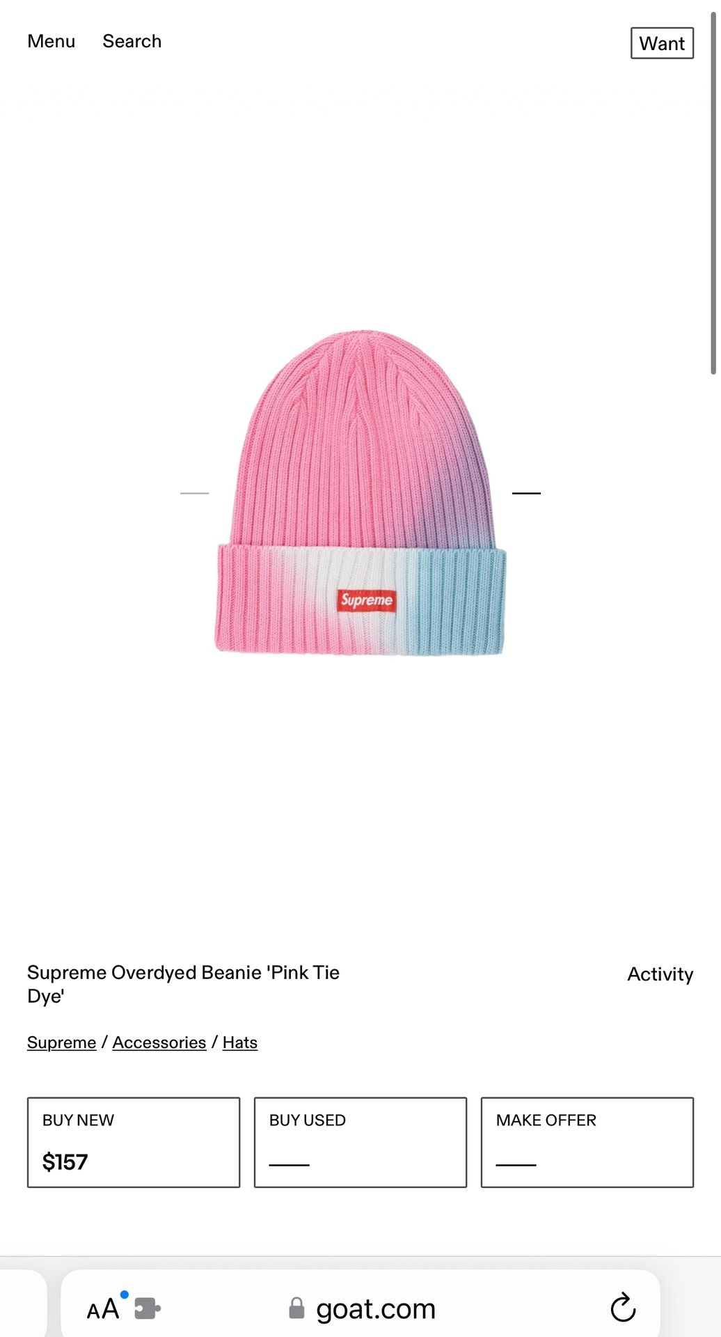 BNWT Supreme Overdyed Beanie 'Pink Tie’