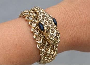 Gold-Tone Snake Wrap Bracelet – Champagne Rhinestones & Black Eyes