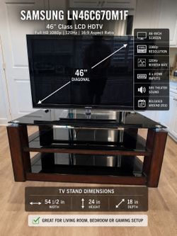 Samsung 46” TV + Real Wood & Glass TV Stand – $225 for Both