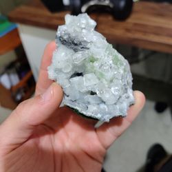 Jasmine Mint - Flowered Green Apophyllite with Stilbite on Chalcedony Stalactites