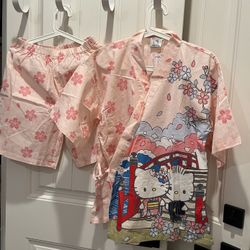 Hello Kitty Sakura Jinbei Framed kimono Style Yukata Pajamas