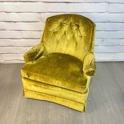 Vintage Drexel Chartreuse Velvet Tufted Swivel Armchair