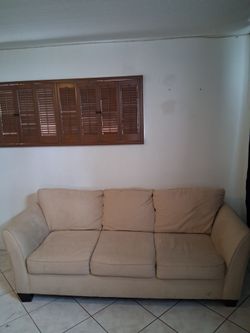Beige 3-Seat Upholstered Sofa