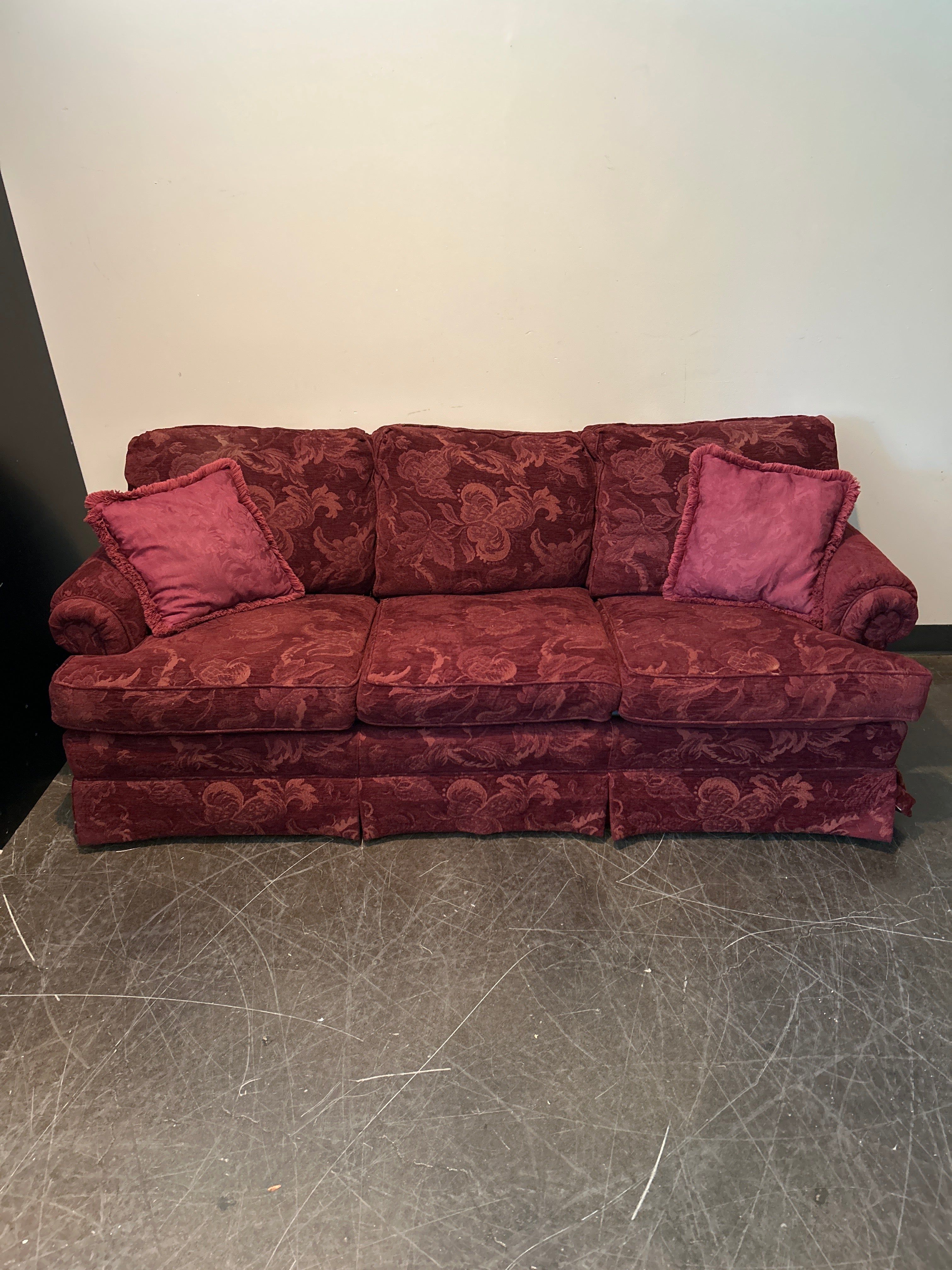 Drexel Heritage Burgundy Damask Sofa